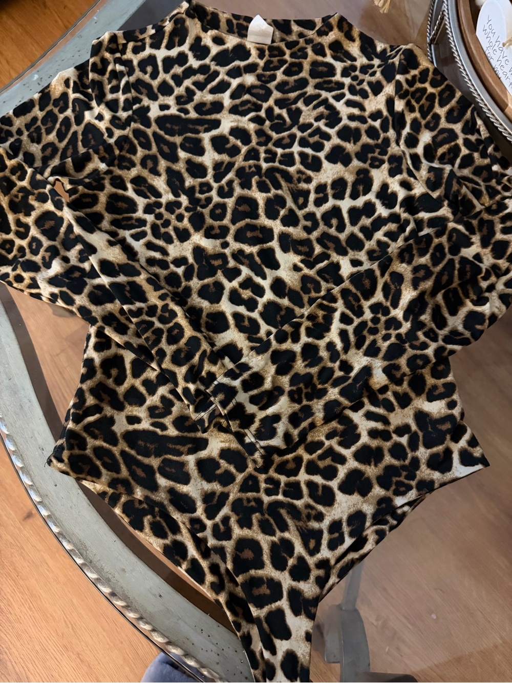 Temptations Leopard Print Long-Sleeve Bodysuit - Black & Tan